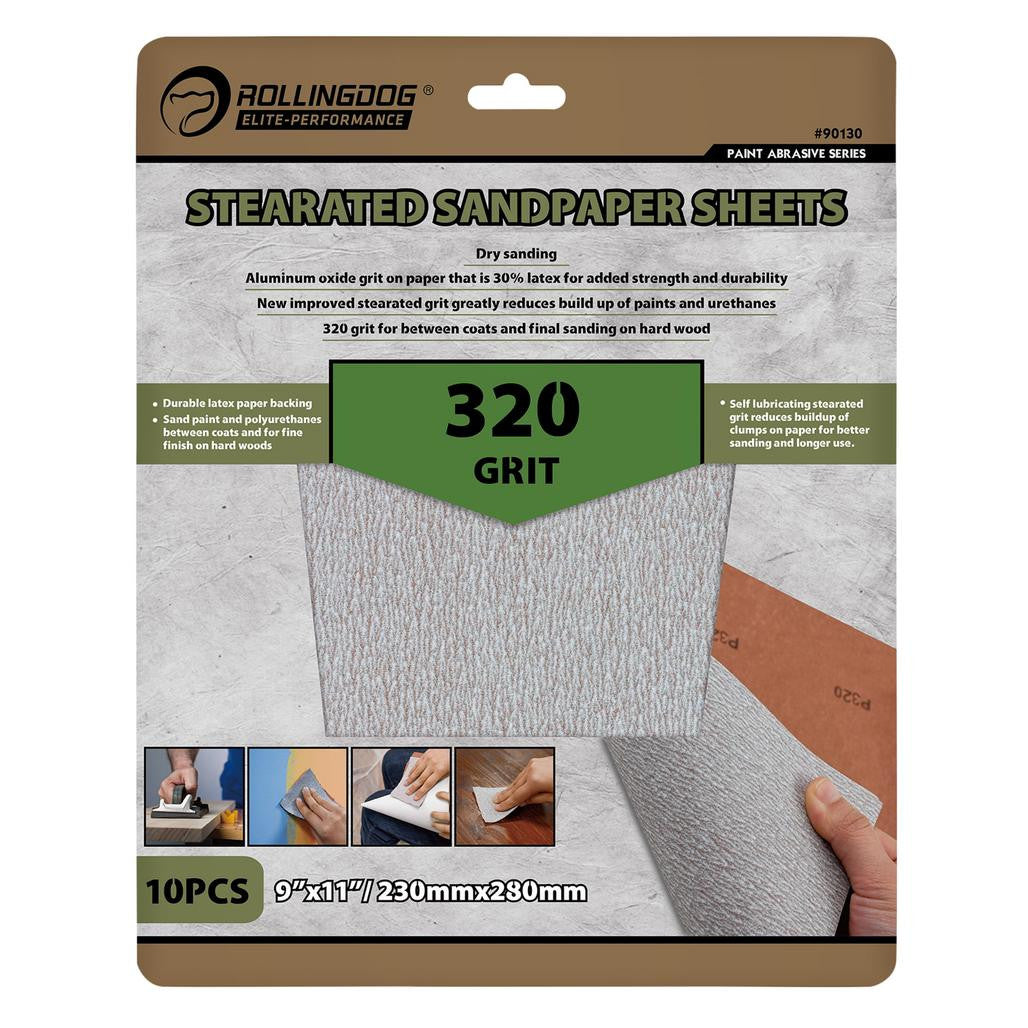 Draper ROLLINGDOG Stearated Sanding Sheets, 230 x 280mm, 320 Grit (Pack of 10)  09655