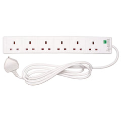 Draper Six Socket Surge Protected Extension Lead with Neon Indicator, 2m