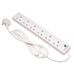 Draper Six Socket Surge Protected Extension Lead with Neon Indicator, 2m