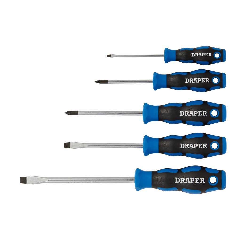 Draper Soft Grip Screwdriver Set, 3 x Plain Slot, 2 x PZ TYPE (5 Piece)  09783
