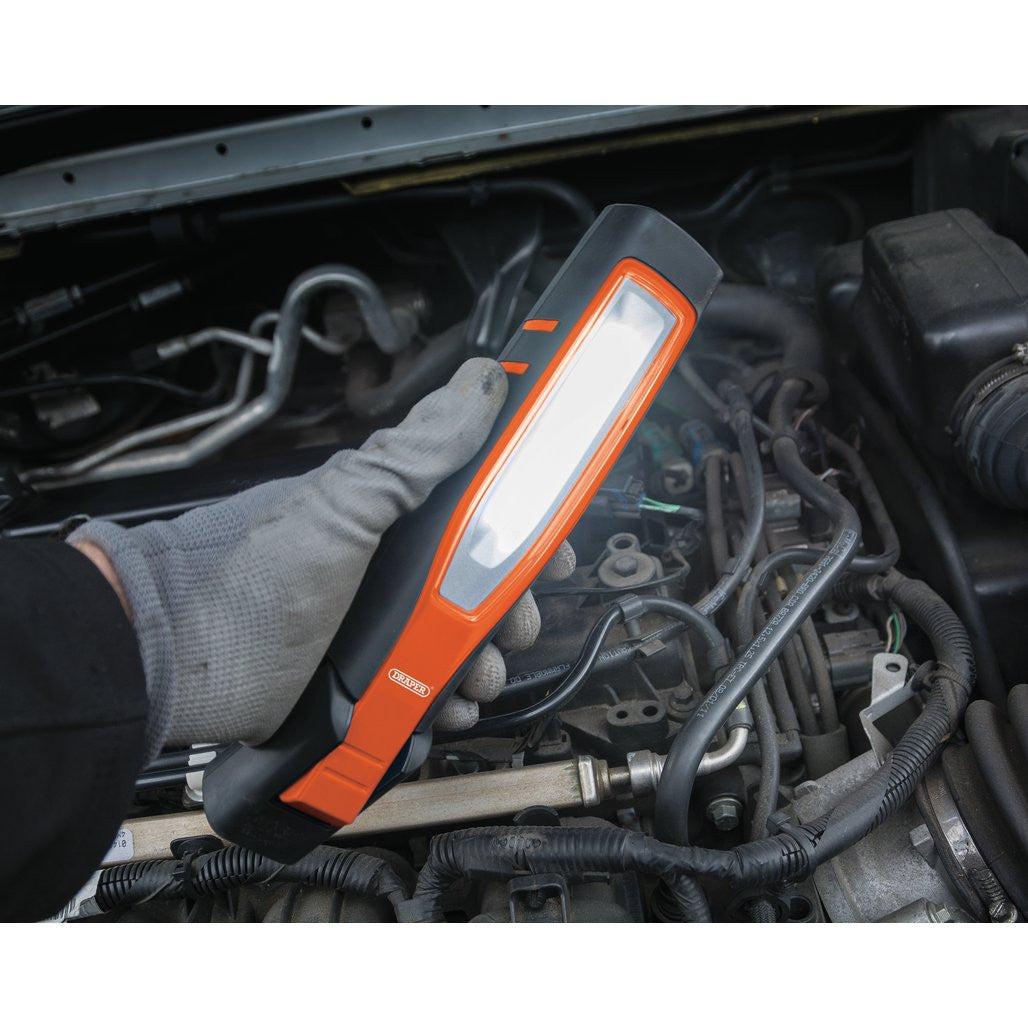 Draper COB/SMD LED Rechargeable Inspection Lamp, 10W, 1,000 Lumens, Orange,  1 x USB Charging Socket Supplied  11766