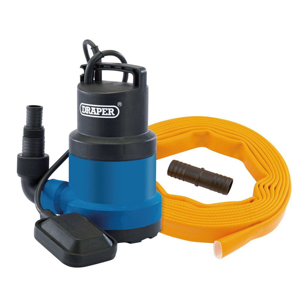 Draper 230V Submersible Clean Water Pump with Float Switch and Layflat Hose, 191L/min, 550W   12429