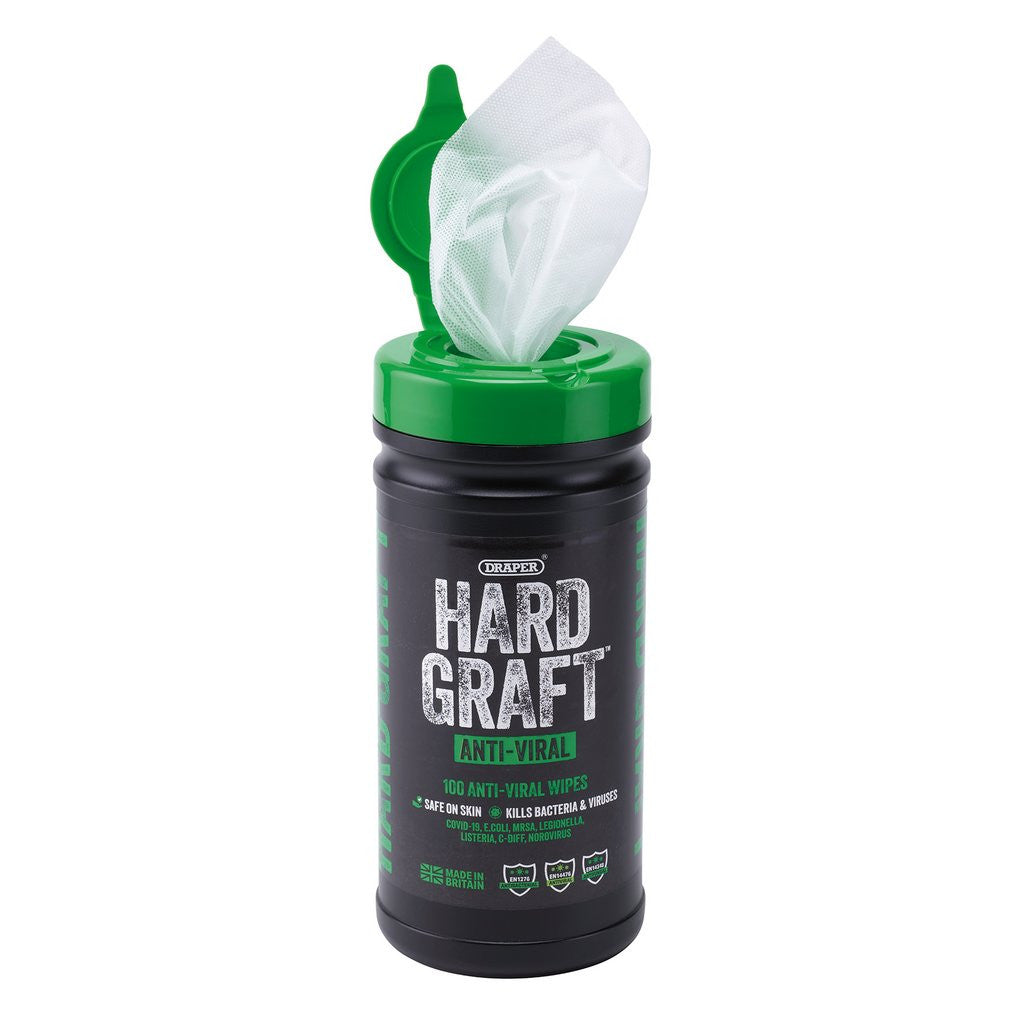 Draper Hard Graft Anti-Viral Wipes (Tub of 100)  12437