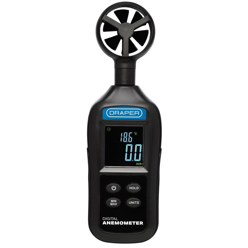 Draper Handheld Digital Anemometer - Wind Speed and Temperature Meter, 0.4-30m/s and -20 to +70°C