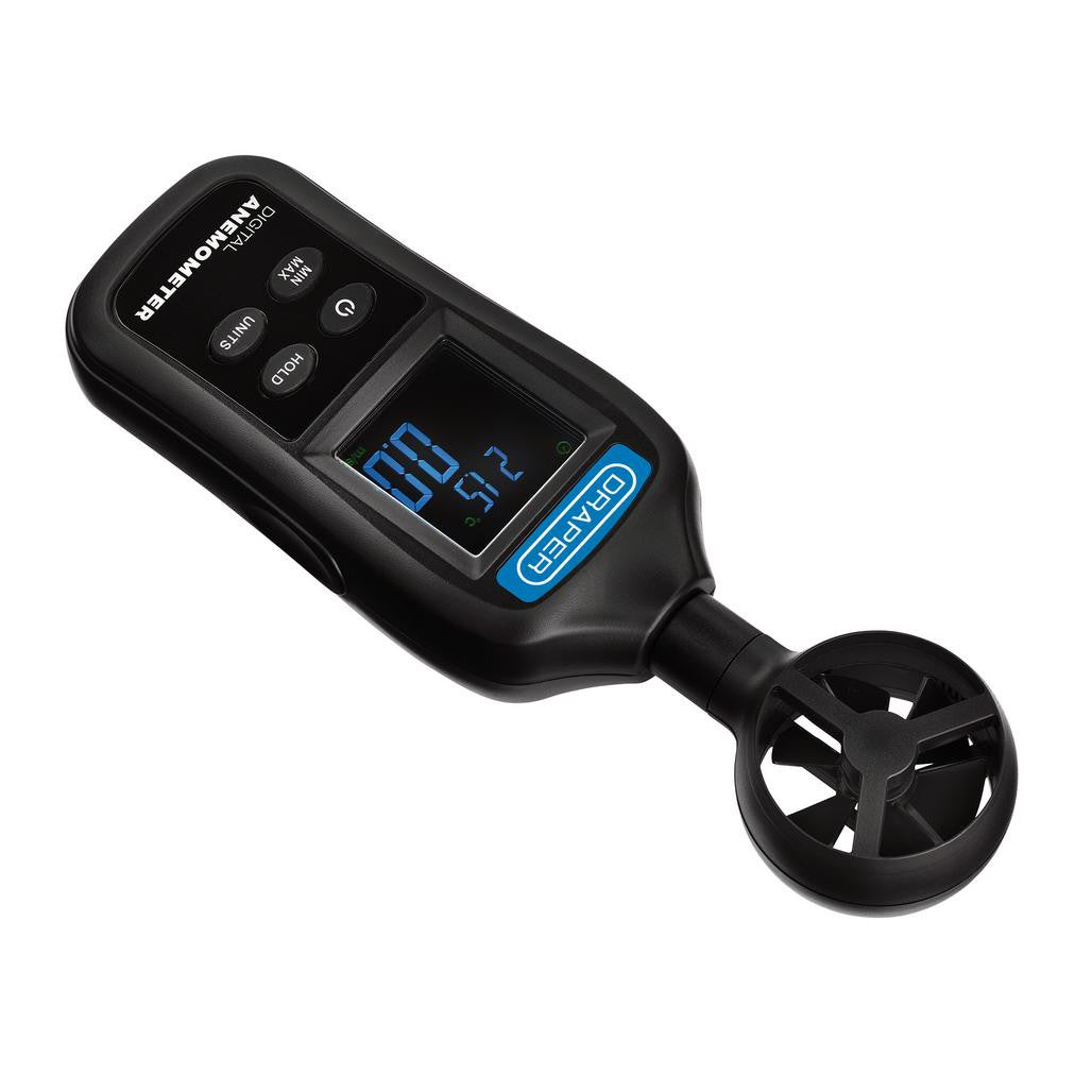 Draper Handheld Digital Anemometer - Wind Speed and Temperature Meter, 0.4-30m/s and -20 to +70°C