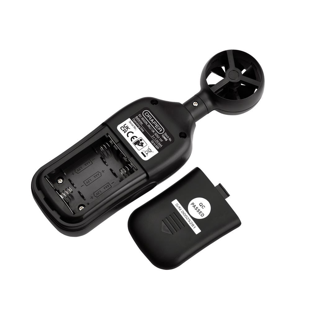 Draper Handheld Digital Anemometer - Wind Speed and Temperature Meter, 0.4-30m/s and -20 to +70°C