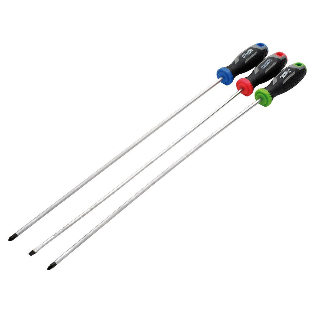Draper Long Reach Soft Grip Screwdriver Set (3 Piece)  13429