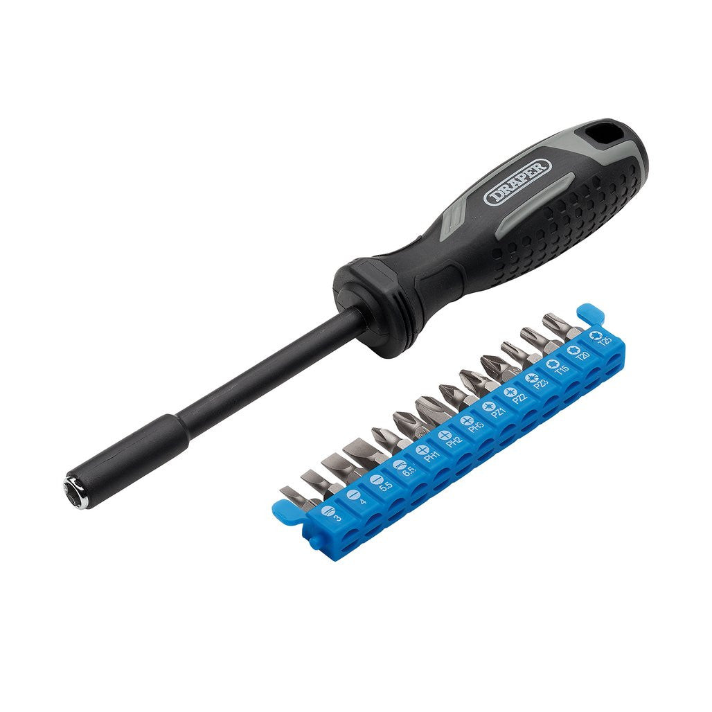 Draper Soft Grip Magnetic Screwdriver and Bit Set, 1/4" x 100mm (14 Piece)   13438