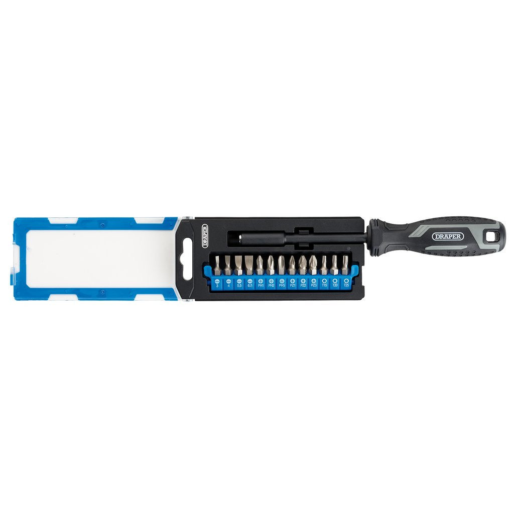 Draper Soft Grip Magnetic Screwdriver and Bit Set, 1/4" x 100mm (14 Piece)   13438