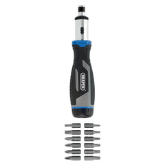 Draper Soft Grip Ratchet Screwdriver and Bit Set, 1/4" (13 Piece)  13440