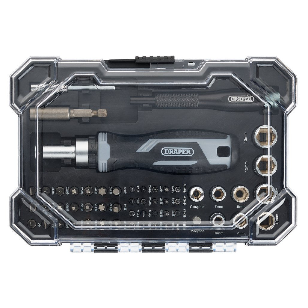 Draper Soft Grip Ratchet Screwdriver and Bit Set (55 Piece)  13442