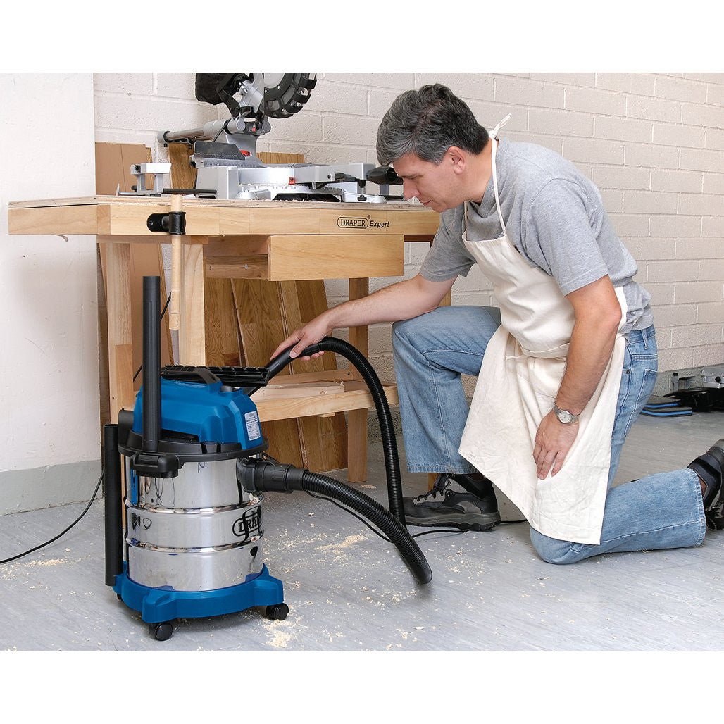 Draper 230V Wet & Dry Vacuum Cleaner with Stainless Steel Tank, 20L, 1250W  13785