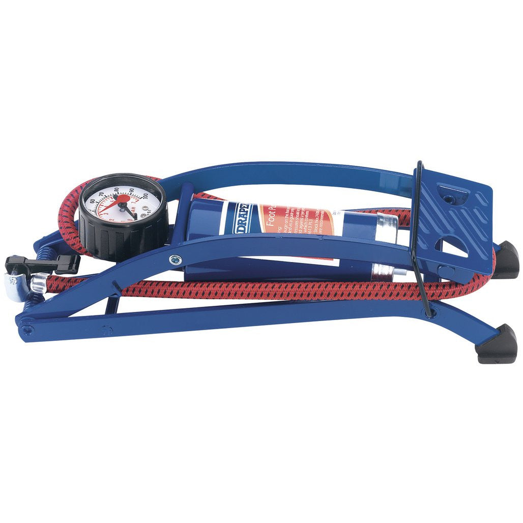 Draper Single Cylinder Foot Pump with Pressure Gauge 14172