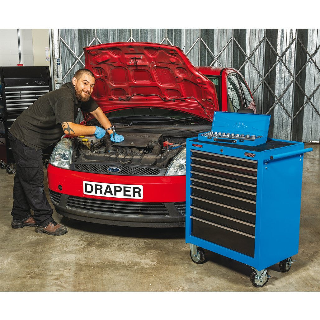 Draper Roller Tool Cabinet, 9 Drawer, 26", Blue 15110