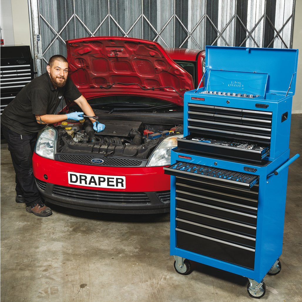 Draper Roller Tool Cabinet, 9 Drawer, 26", Blue 15110