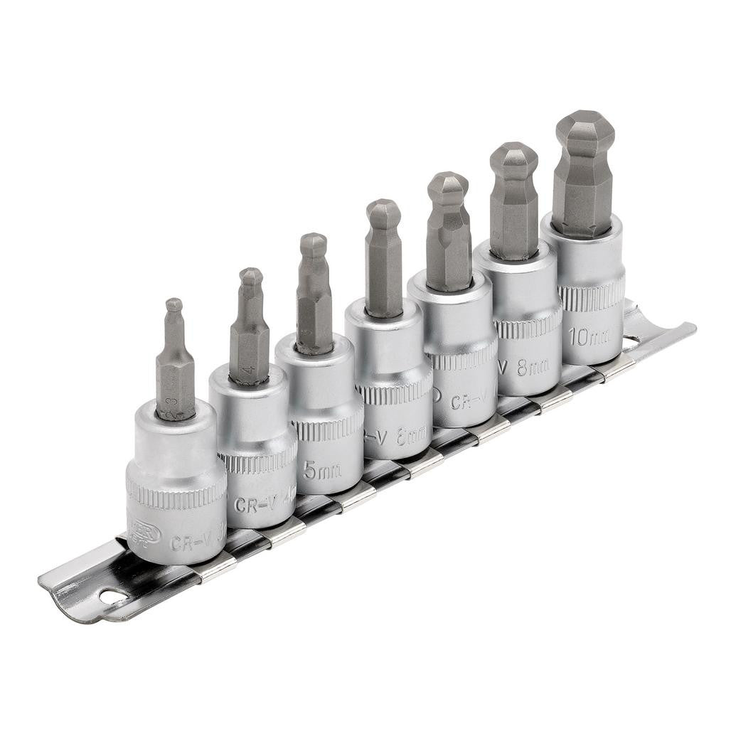 Draper Expert Ball-end Hex. Socket Bit Set, 3/8" Sq. Dr., 48mm (7 Piece)  16296