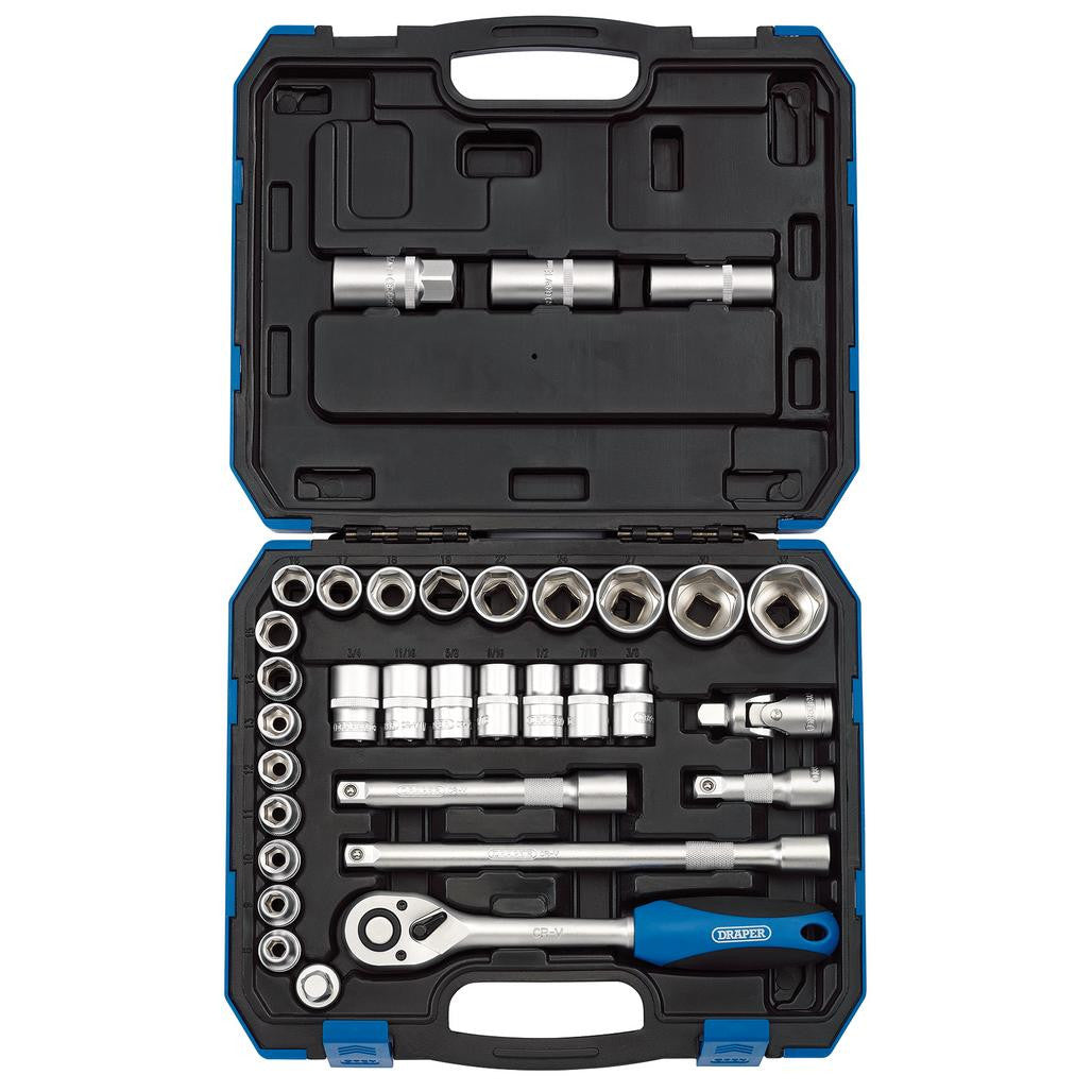 Draper HI-TORQ® Combined MM/AF Socket Set, 1/2" Sq. Dr. (33 Piece)  16363