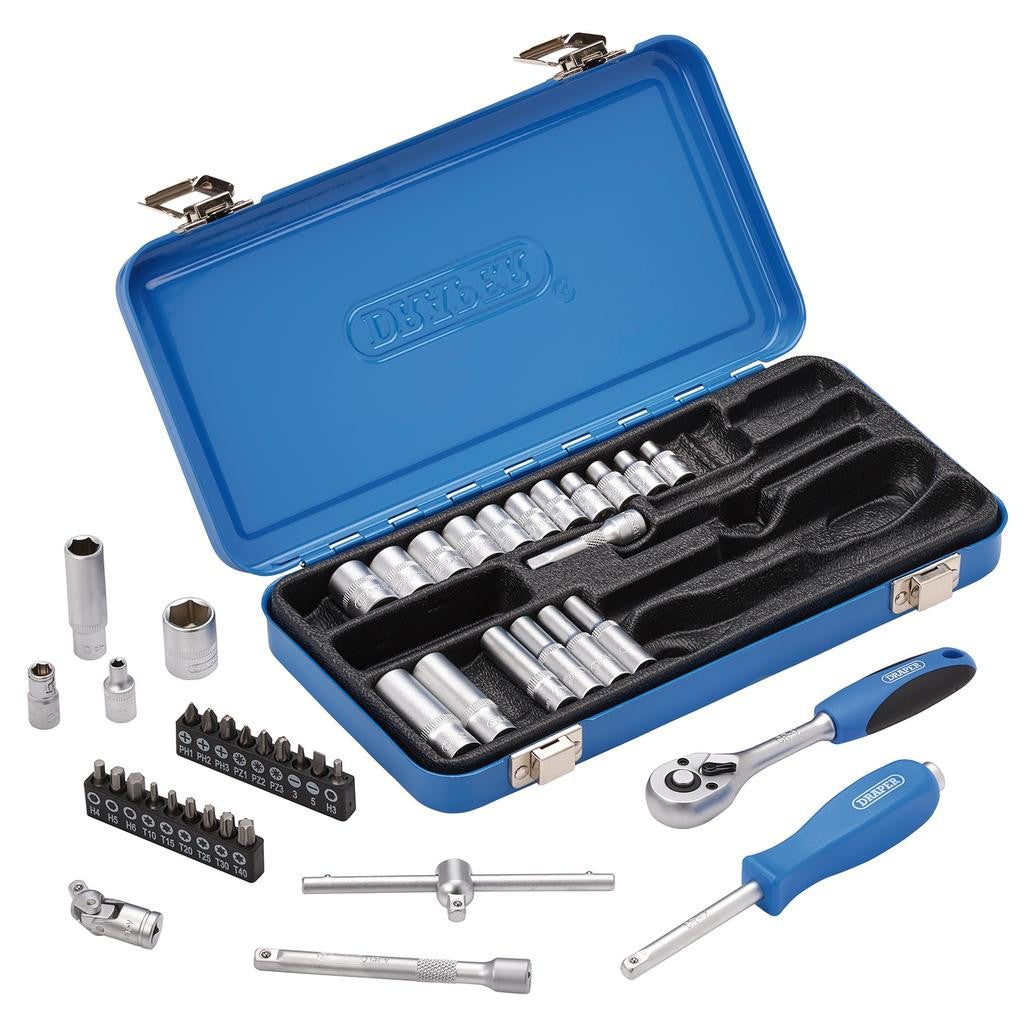 Draper Metric Socket Set in Metal Case, 1/4" Sq. Dr. (45 Piece)  16365