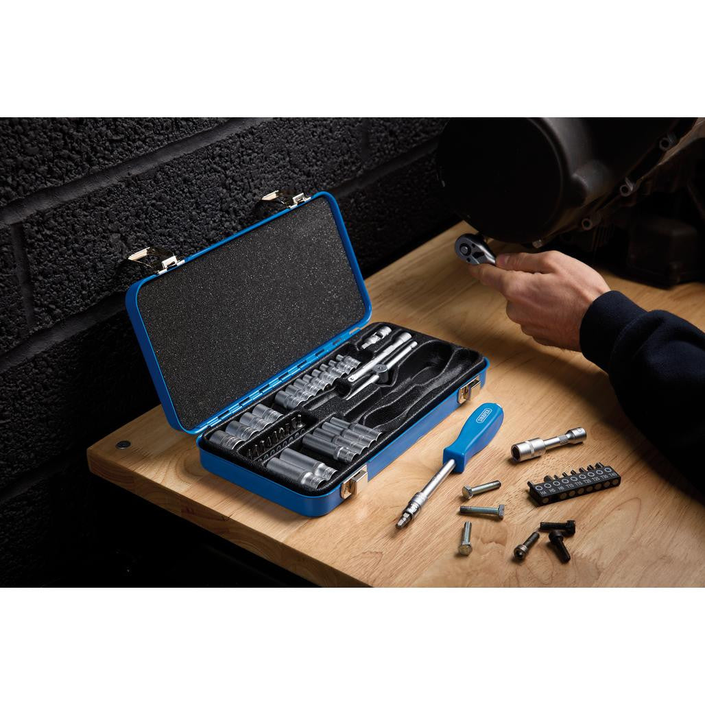 Draper Metric Socket Set in Metal Case, 1/4" Sq. Dr. (45 Piece)  16365