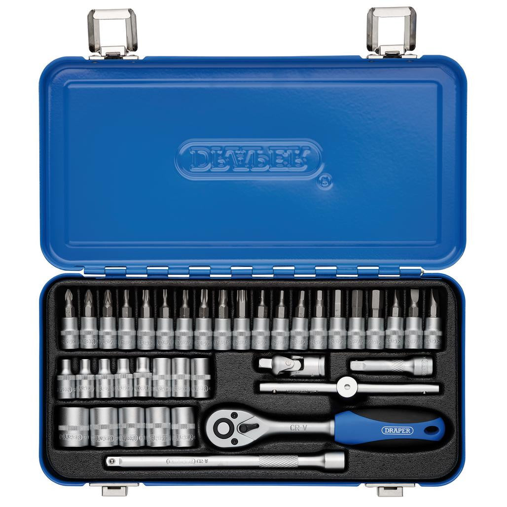 Draper Metric Socket Set in Metal Case, 1/4" Sq. Dr. (38 Piece)  16366