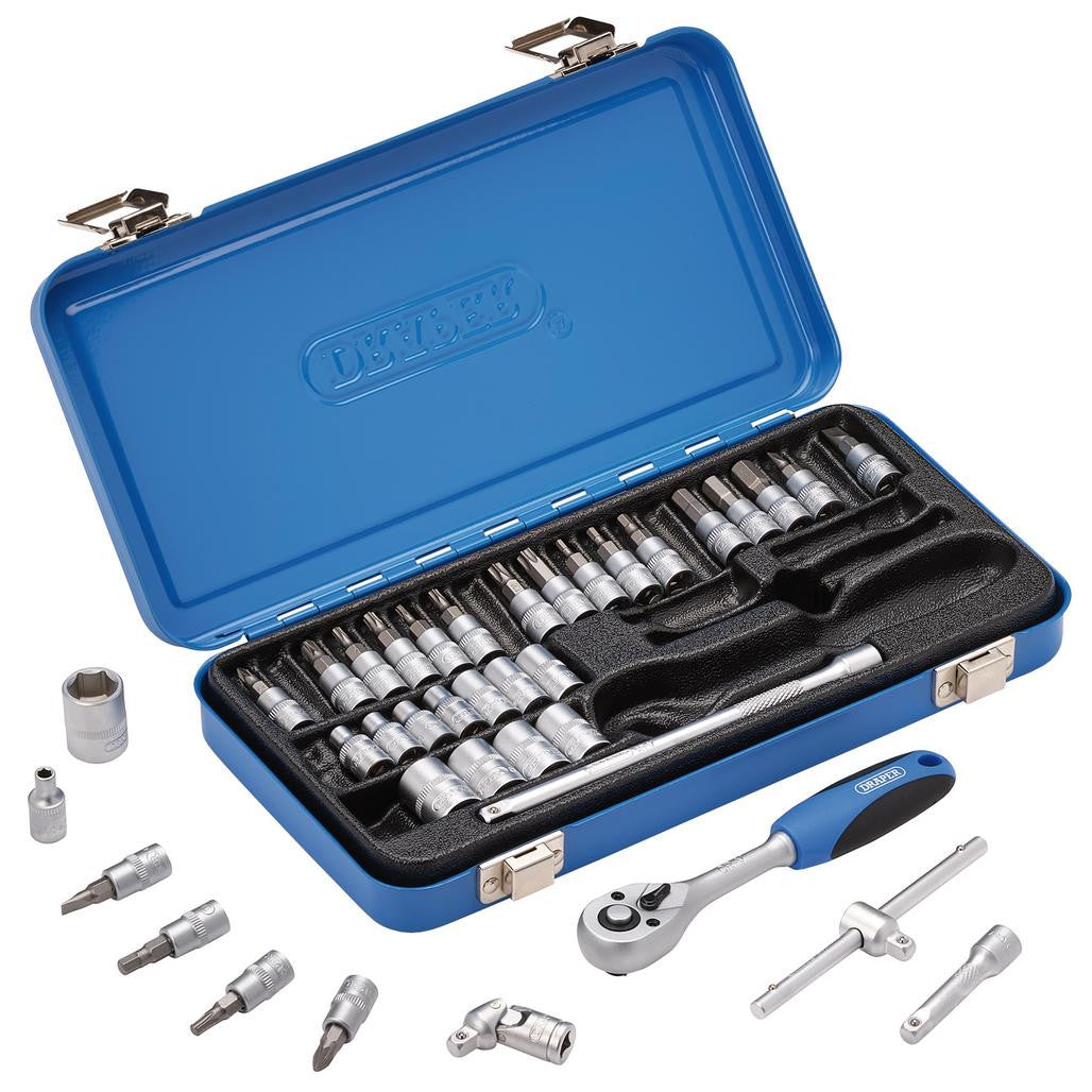 Draper Metric Socket Set in Metal Case, 1/4" Sq. Dr. (38 Piece)  16366