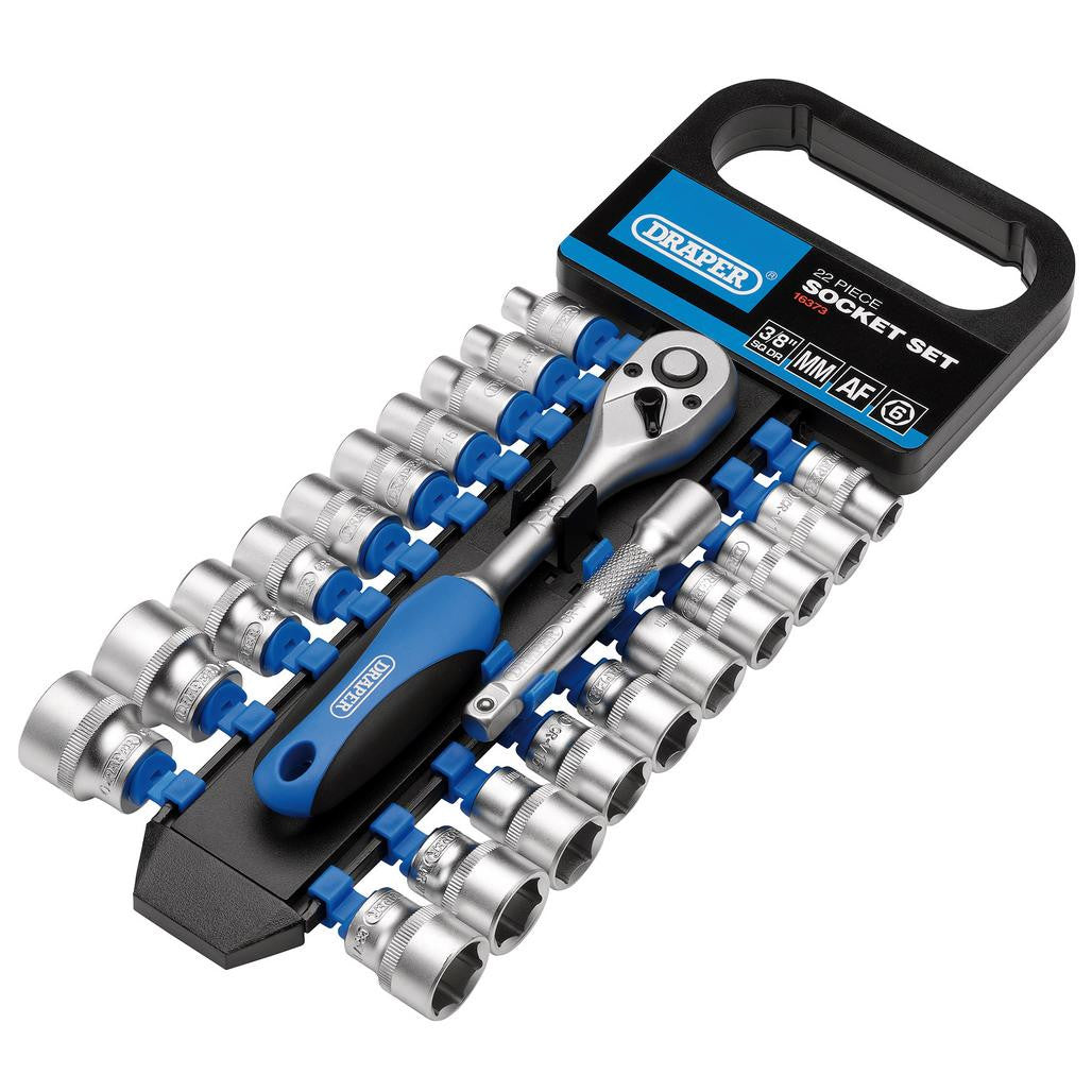 Draper Combined MM/AF Socket and Ratchet Set, 3/8" Sq. Dr. (22 Piece)  16373