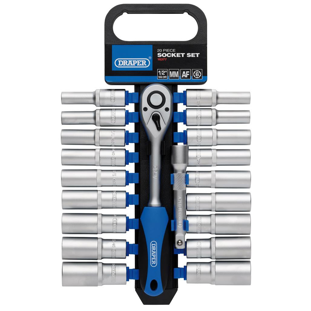 Draper Combined MM/AF Deep Socket and Ratchet Set, 1/2" Sq. Dr. (20 Piece)  16377