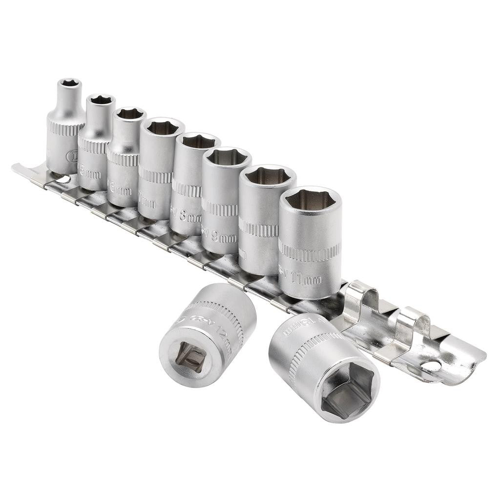 Draper Metric Socket on Metal Rail, 1/4" Sq. Dr. (10 Piece)  16398