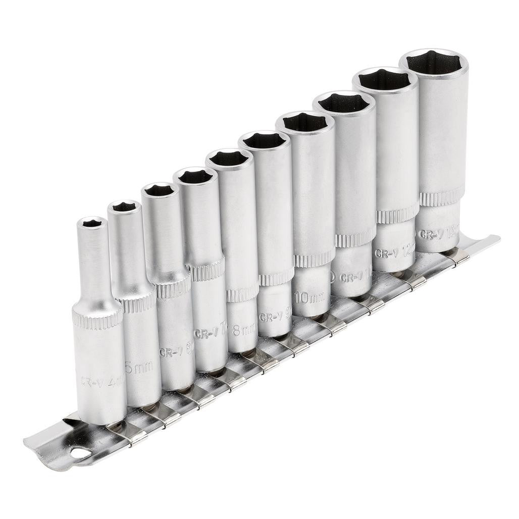 Draper Metric Deep Socket on Metal Rail, 1/4" Sq. Dr. (10 Piece)  16399