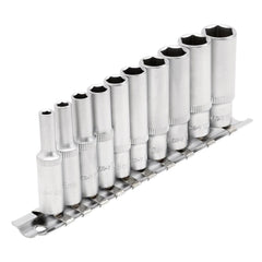 Draper Metric Deep Socket on Metal Rail, 1/4" Sq. Dr. (10 Piece)  16399