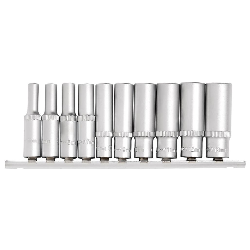 Draper Metric Deep Socket on Metal Rail, 1/4" Sq. Dr. (10 Piece)  16399