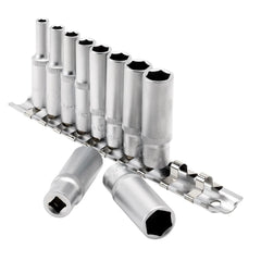 Draper Metric Deep Socket on Metal Rail, 1/4" Sq. Dr. (10 Piece)  16399