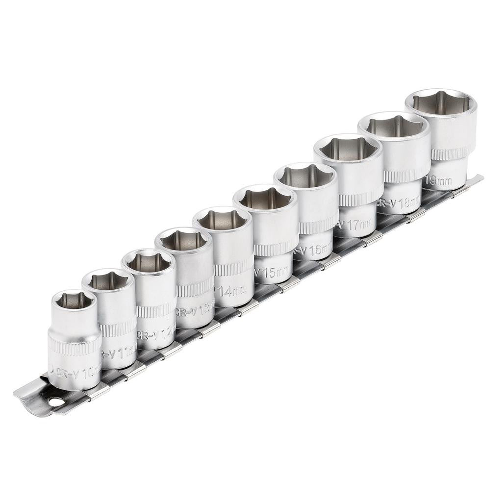 Draper Socket Set on Metal Rail, 3/8" Sq. Dr. (10 Piece)  16400
