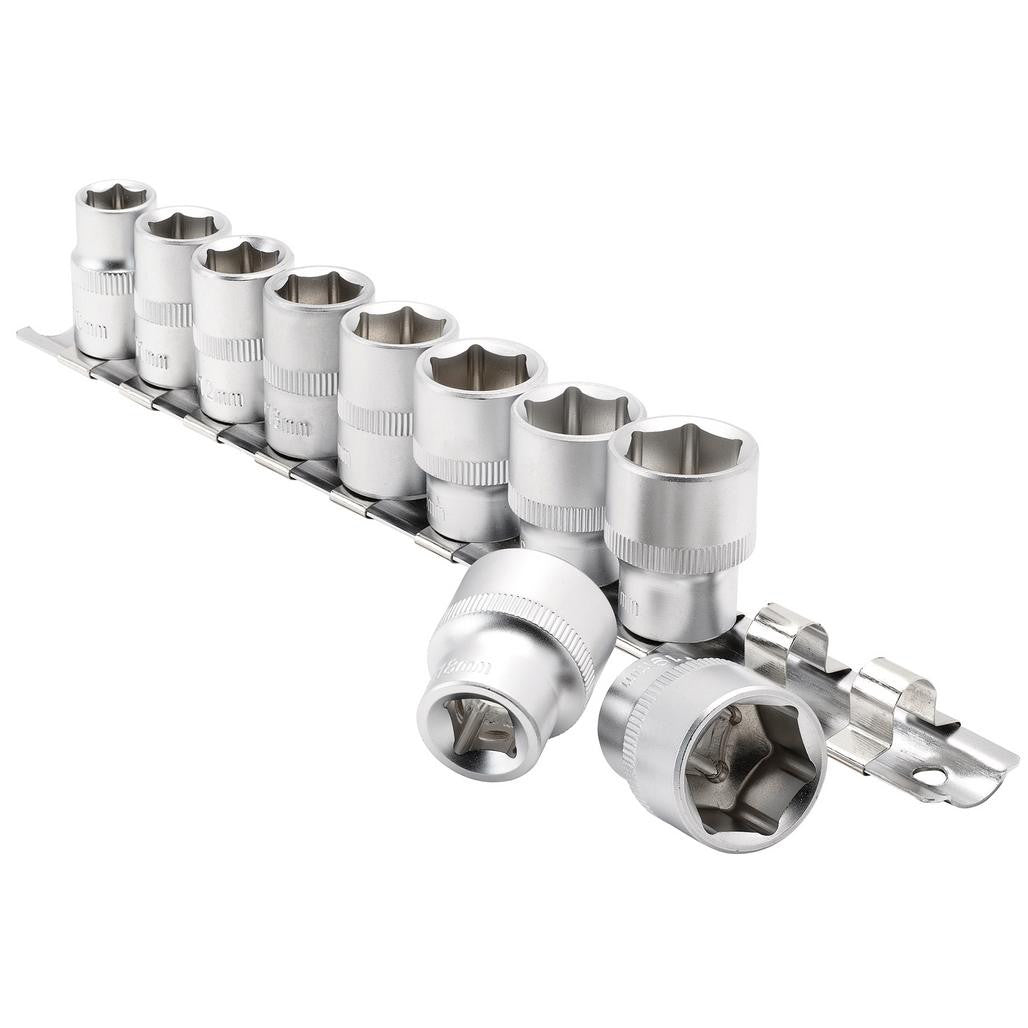 Draper Socket Set on Metal Rail, 3/8" Sq. Dr. (10 Piece)  16400