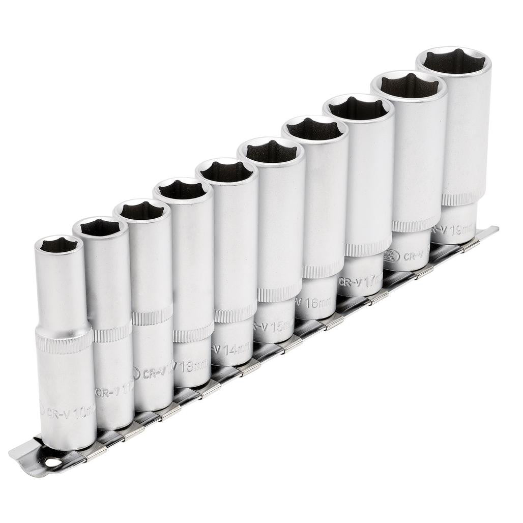 Draper Deep Socket Set on Metal Rail, 3/8" Sq. Dr. (10 Piece)  16401