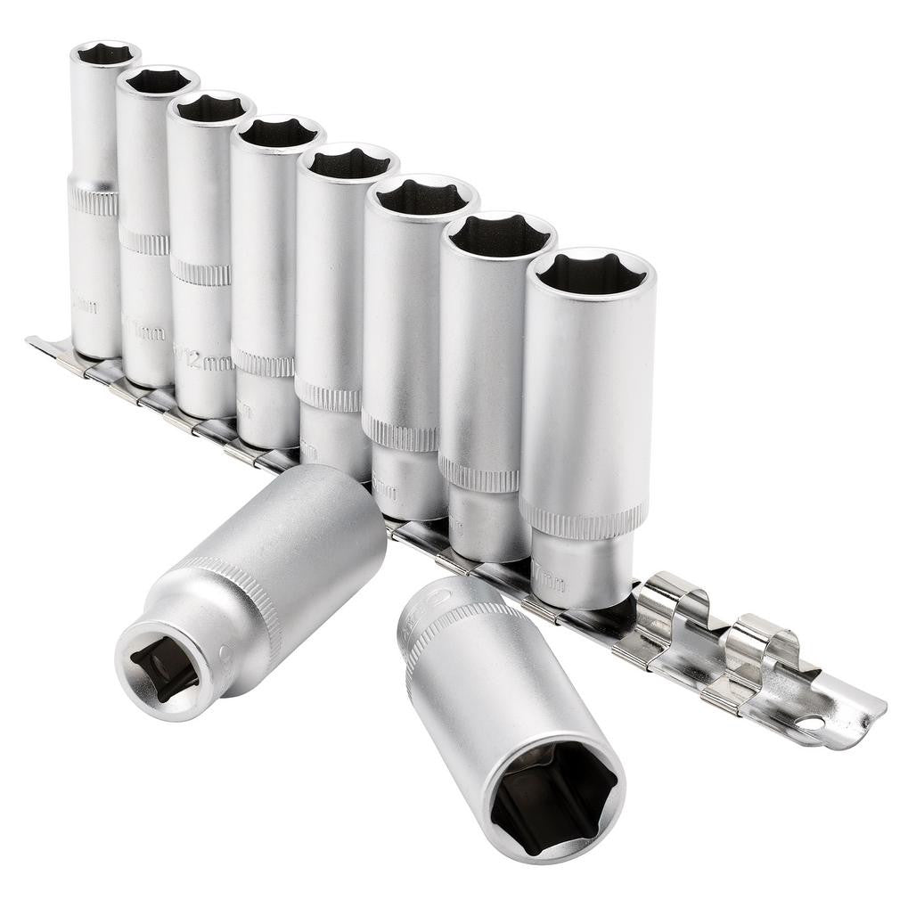 Draper Deep Socket Set on Metal Rail, 3/8" Sq. Dr. (10 Piece)  16401