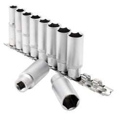 Draper Deep Socket Set on Metal Rail, 3/8" Sq. Dr. (10 Piece)  16401