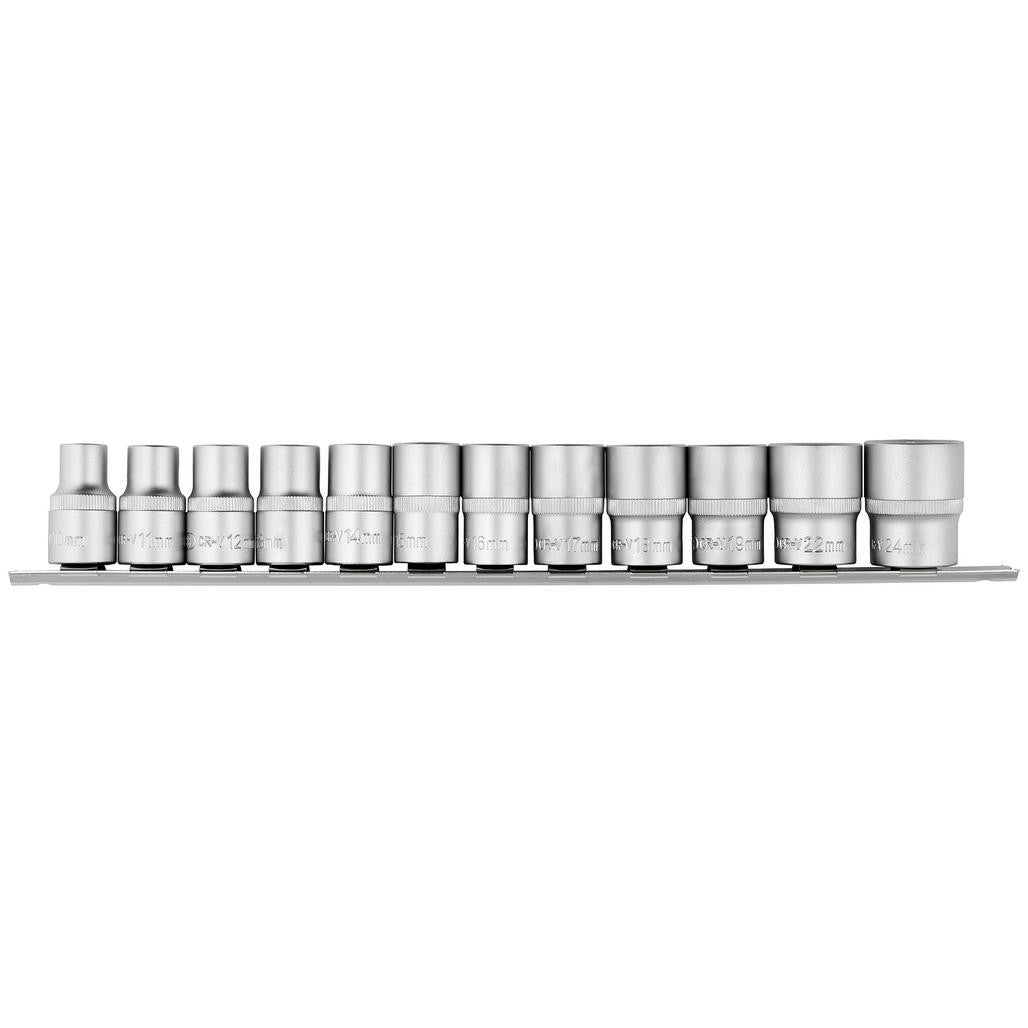 Draper Socket Set on Metal Rail, 1/2" Sq. Dr. (12 Piece)  16402