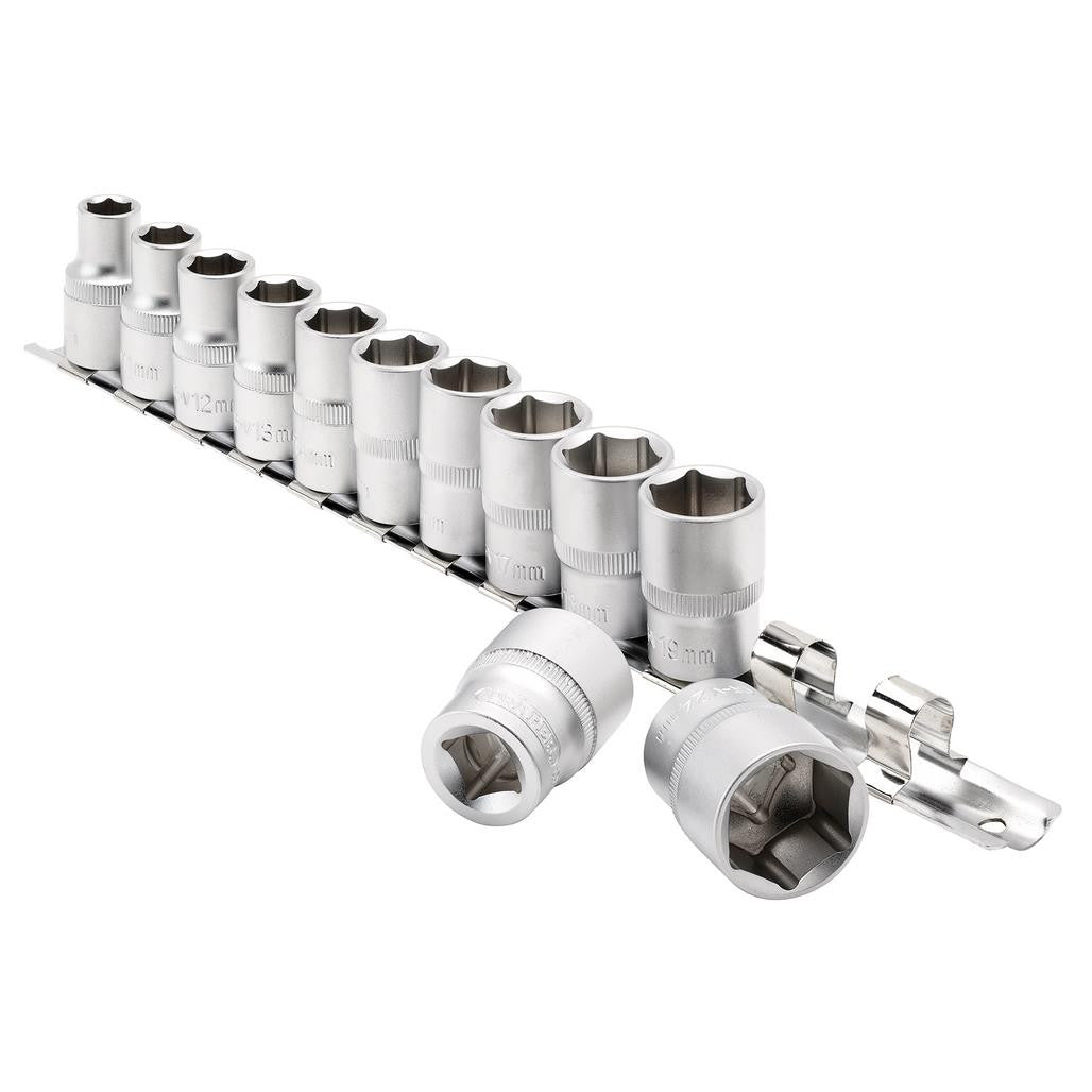 Draper Socket Set on Metal Rail, 1/2" Sq. Dr. (12 Piece)  16402