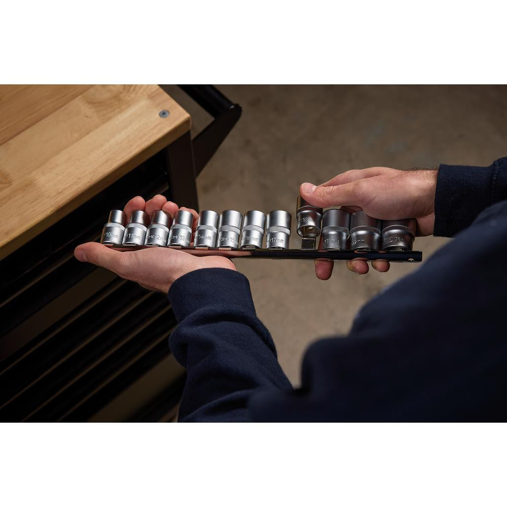 Draper Socket Set on Metal Rail, 1/2" Sq. Dr. (12 Piece)  16402