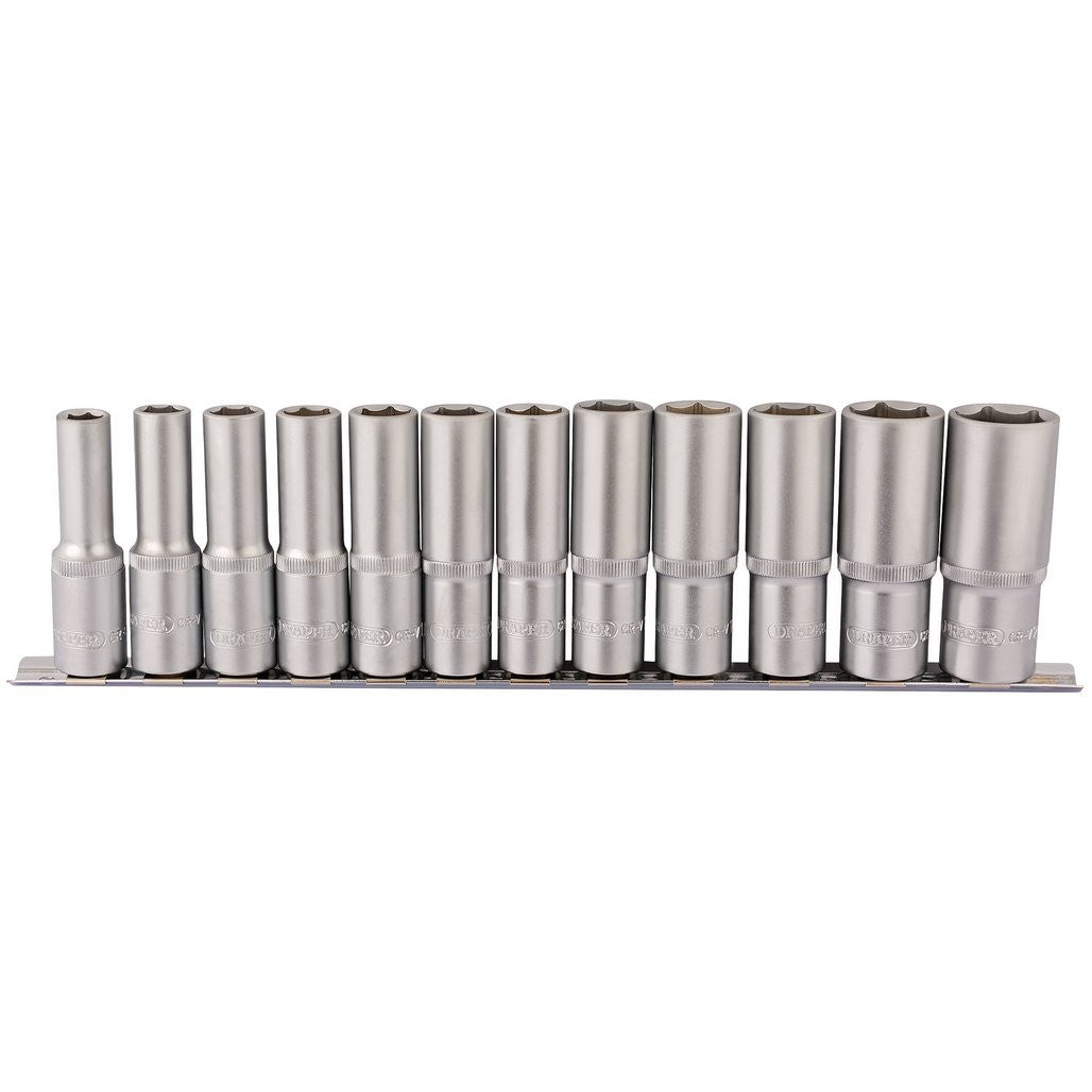 Draper Deep Socket Set on Metal Rail, 1/2" Sq. Dr. (12 Piece)  16403