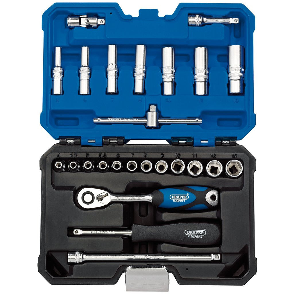 Draper Expert Metric Socket Set, 1/4" Sq. Dr., Blue (25 Piece)  16443