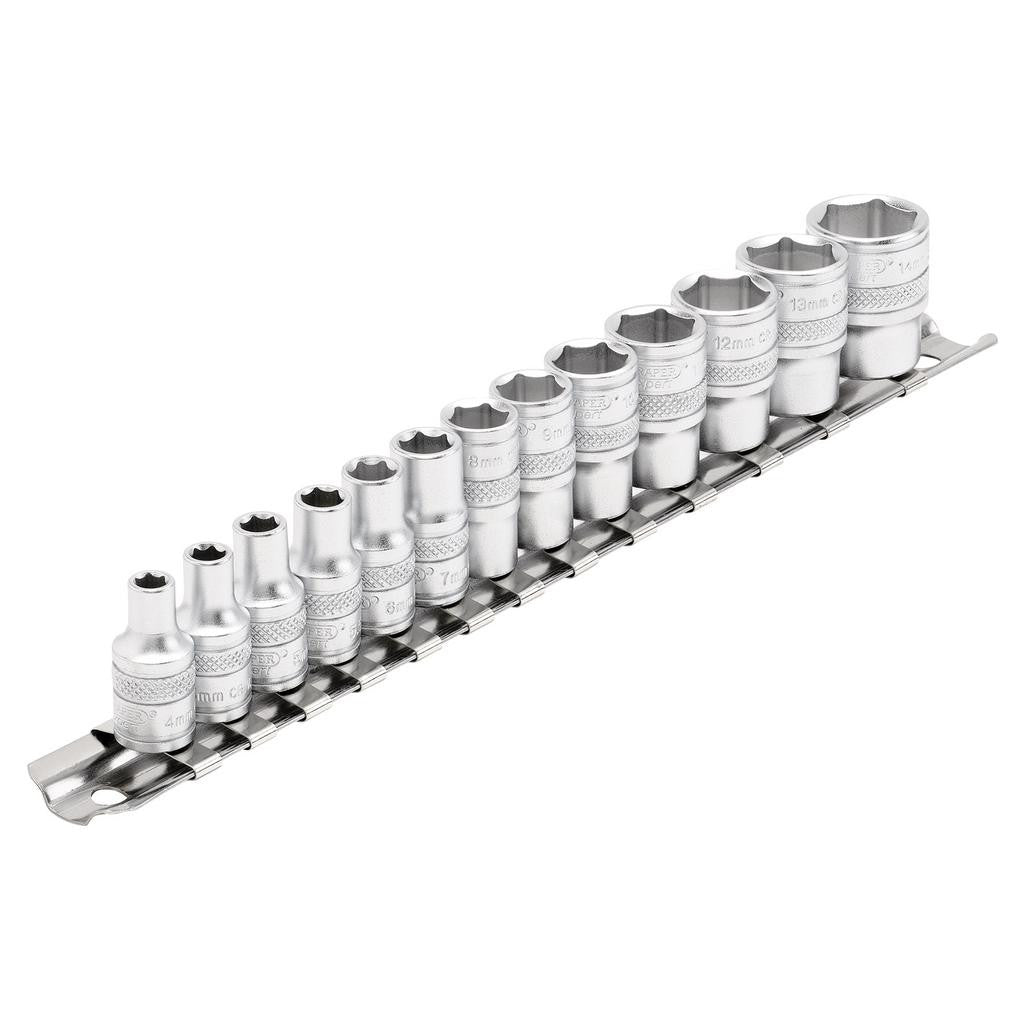 Draper Expert HI-TORQ® Metric Socket Set on a Metal Rail, 1/4" Sq. Dr. (13 Piece)  16487