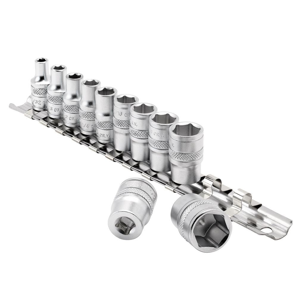 Draper Expert Imperial Socket Set on a Metal Rail, 1/4" Sq. Dr. (11 Piece)  16488