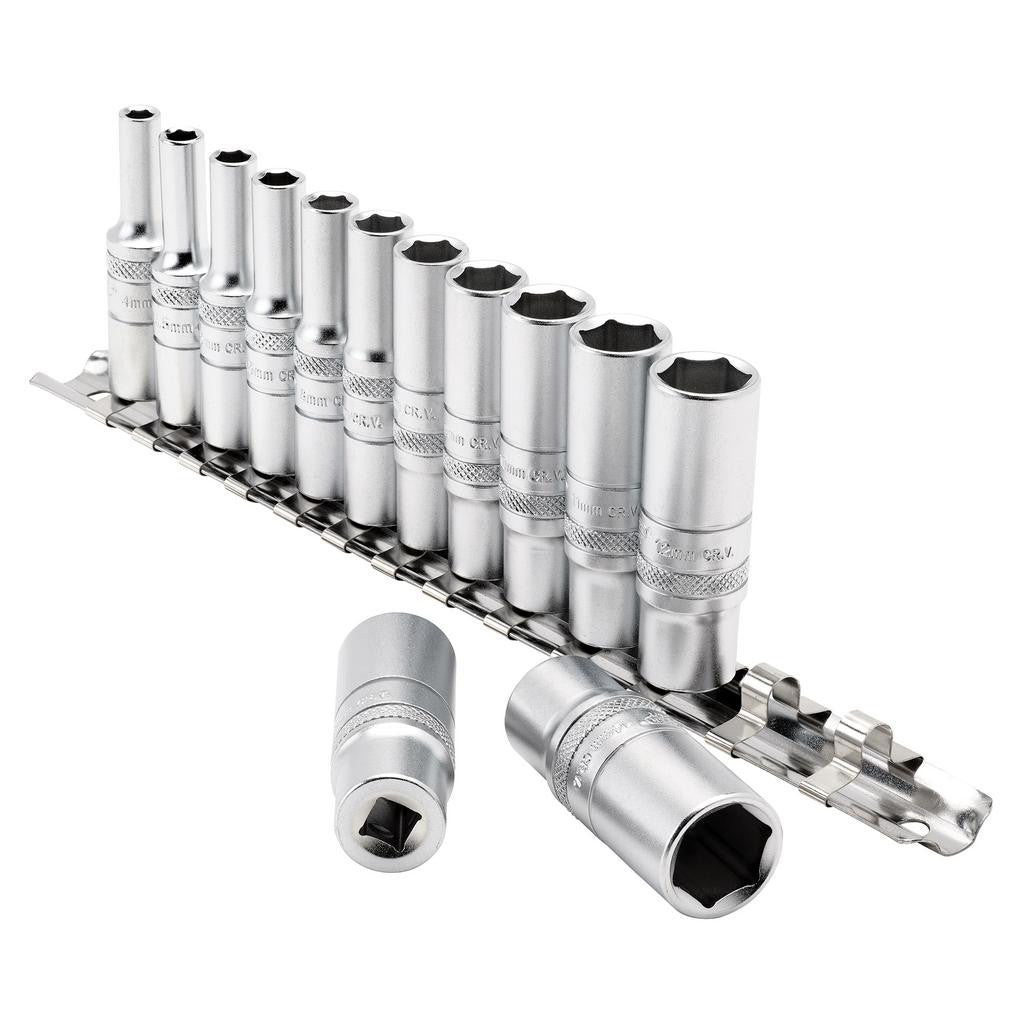 Draper Expert Deep Metric Socket Set on a Metal Rail, 1/4" Sq. Dr. (13 Piece)  16490