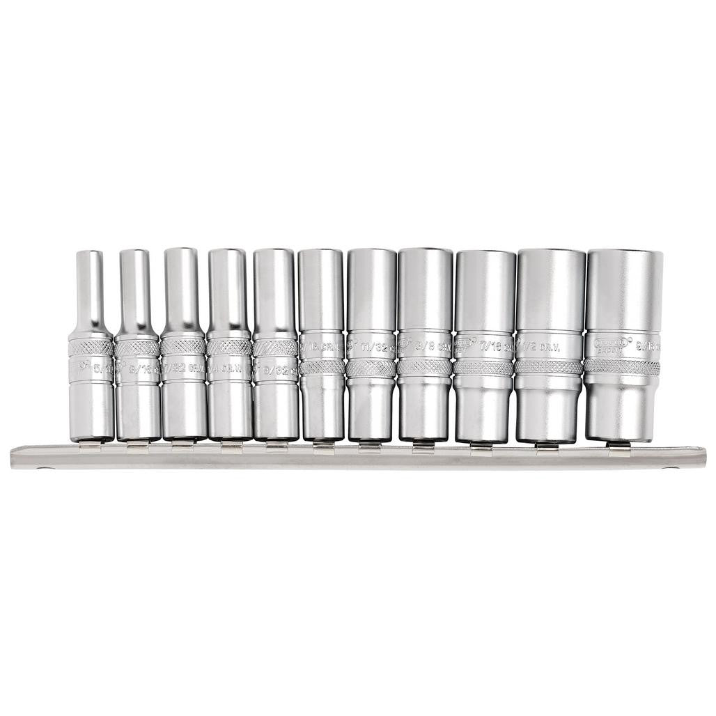 Draper Expert Imperial Deep Socket on Metal Rail, 1/4" Sq. Dr. (11 Piece)  16491
