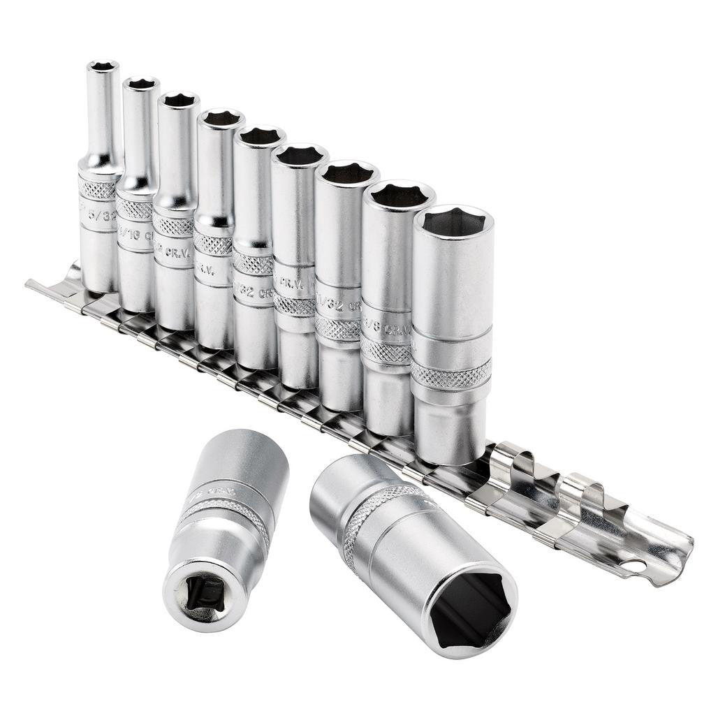 Draper Expert Imperial Deep Socket on Metal Rail, 1/4" Sq. Dr. (11 Piece)  16491