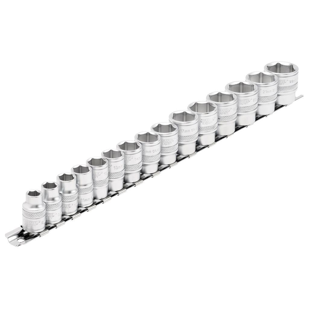 Draper Expert HI-TORQ® Metric Socket Set on a Metal Rail, 3/8" Sq. Dr. (15 Piece)  16492