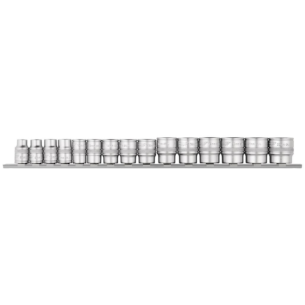 Draper Expert HI-TORQ® Metric Socket Set on a Metal Rail, 3/8" Sq. Dr. (15 Piece)  16492