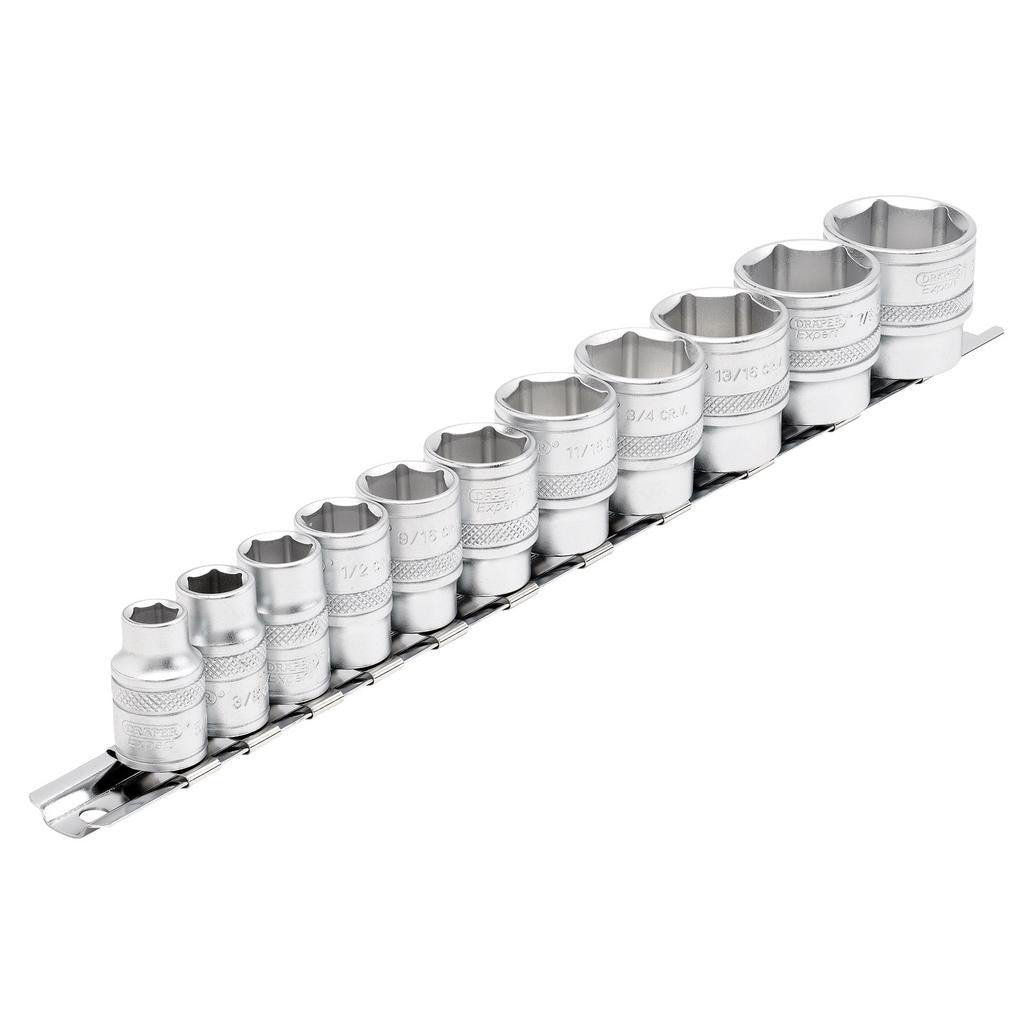 Draper Expert Imperial Socket Set on a Metal Rail, 3/8" Sq. Dr. (11 Piece)  16493